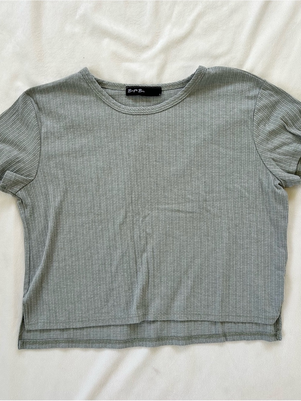 Brit & Bri Ribbed Crewneck Crop Top in Sage
